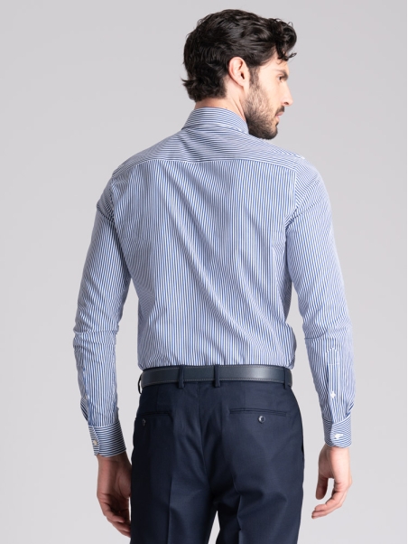 Camisa hombre rayas pares azul cuello semifrancés