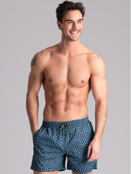 Bañador de hombre con estampado de hojas azul
