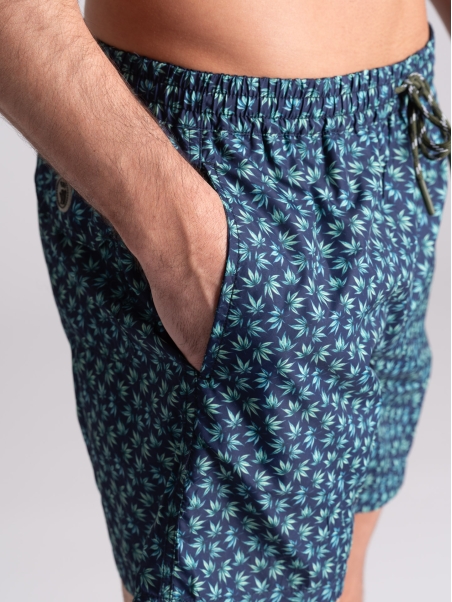 Bañador de hombre con estampado de hojas azul