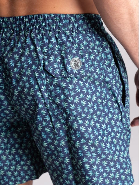 Bañador de hombre con estampado de hojas azul