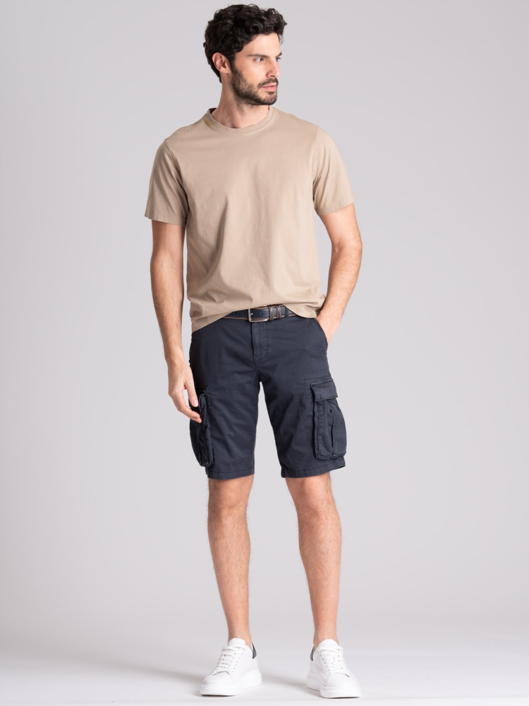Bermudas cargo de hombre en gabardina de algodón efecto envejecido