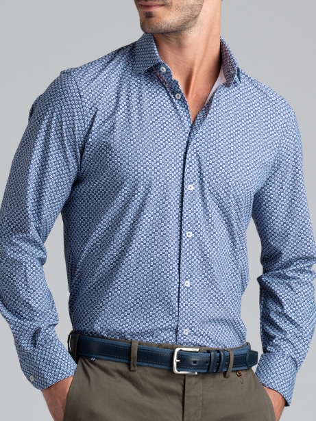 Camisa hombre TECNO micro diseño azul cuello semifrancés