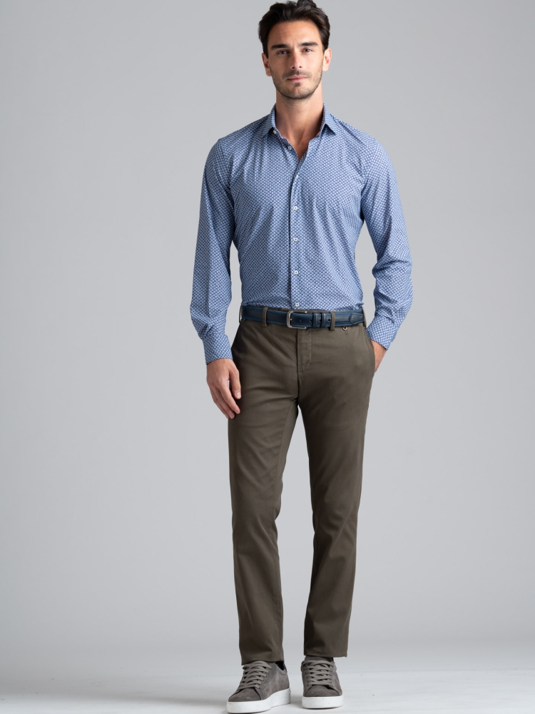 Camisa hombre TECNO micro diseño azul cuello semifrancés