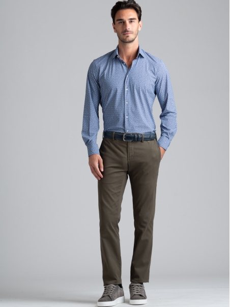 Camisa hombre TECNO micro diseño azul cuello semifrancés