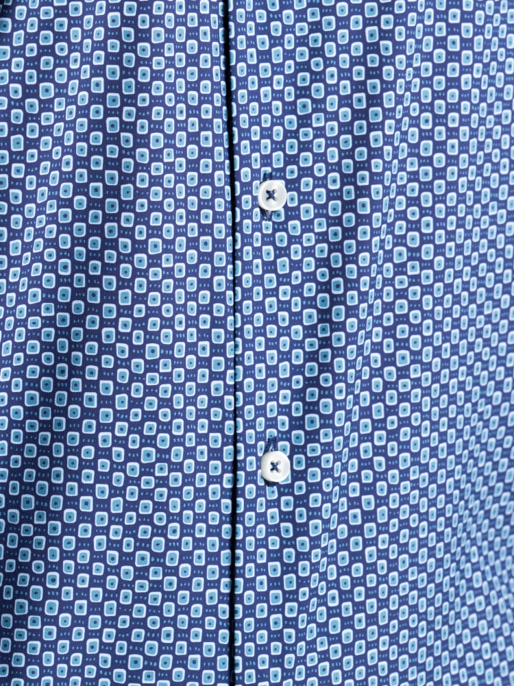 Camisa hombre TECNO micro diseño azul cuello semifrancés