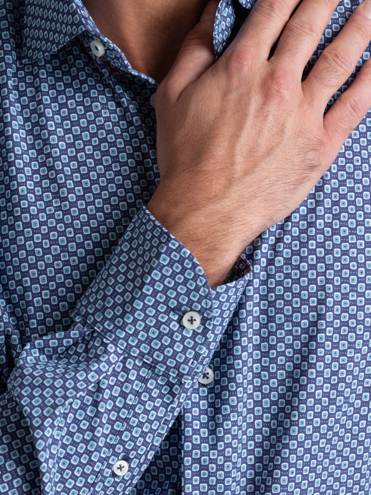 Camisa hombre TECNO micro diseño azul cuello semifrancés