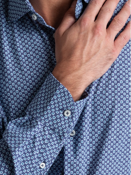 Camisa hombre TECNO micro diseño azul cuello semifrancés