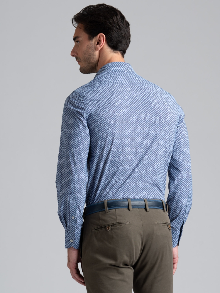 Camisa hombre TECNO micro diseño azul cuello semifrancés