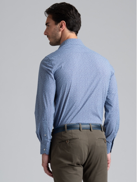 Camisa hombre TECNO micro diseño azul cuello semifrancés