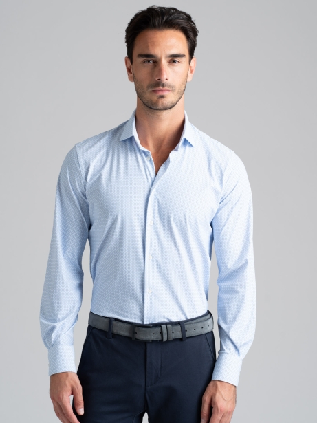 Camisa hombre TECNO micro diseño azul claro cuello semifrancés