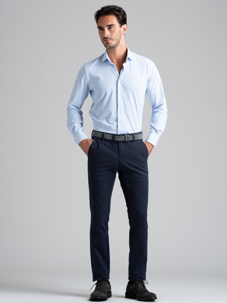 Camisa hombre TECNO micro diseño azul claro cuello semifrancés