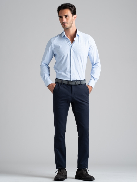 Camisa hombre TECNO micro diseño azul claro cuello semifrancés