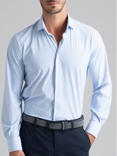 Camisa hombre TECNO micro diseño azul claro cuello semifrancés