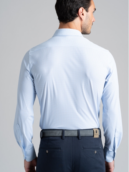 Camisa hombre TECNO micro diseño azul claro cuello semifrancés