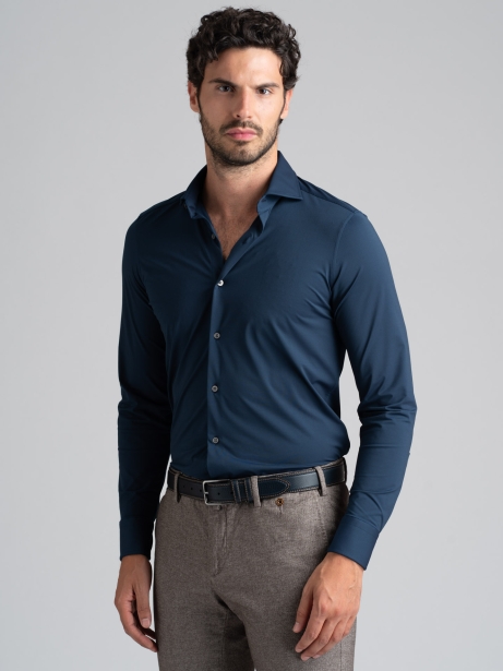 Camisa de hombre TECNO azul cuello semifrancés 2