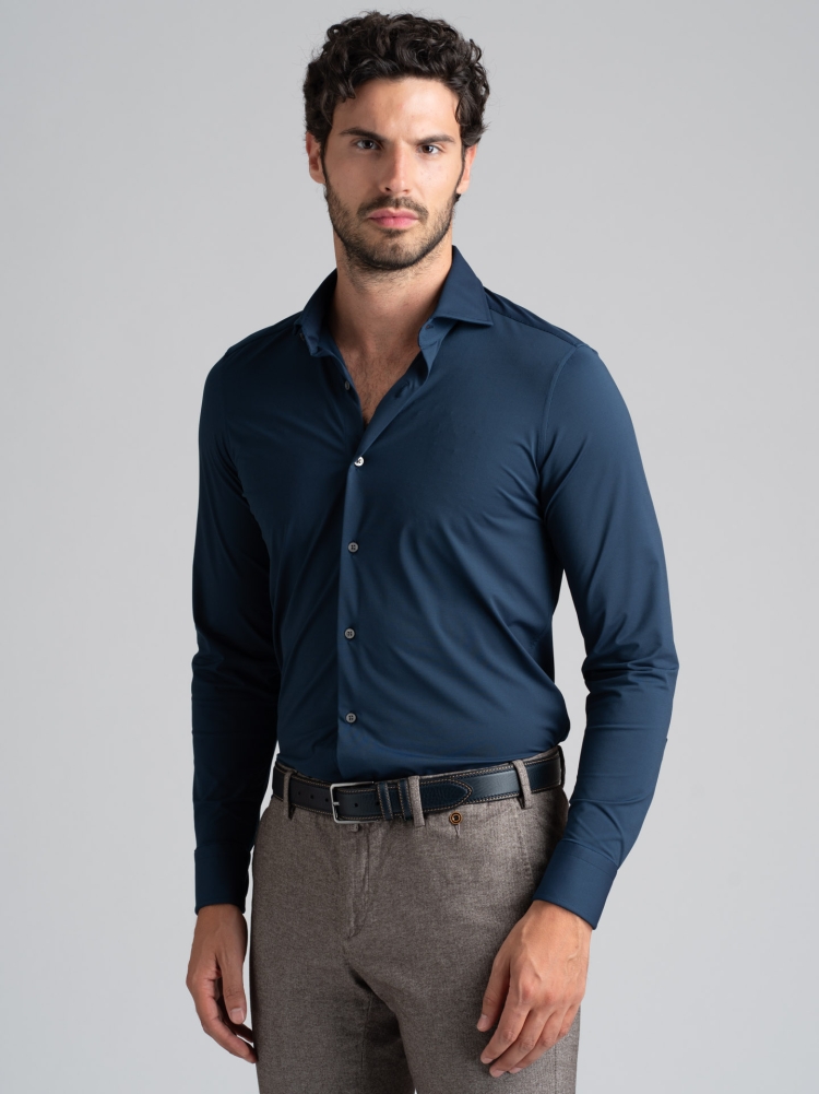 Camicia uomo TECNO blu collo semi francese