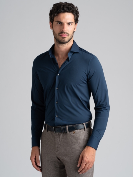 Camisa de hombre TECNO azul cuello semifrancés