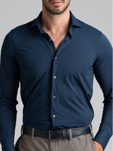 Camisa de hombre TECNO azul cuello semifrancés