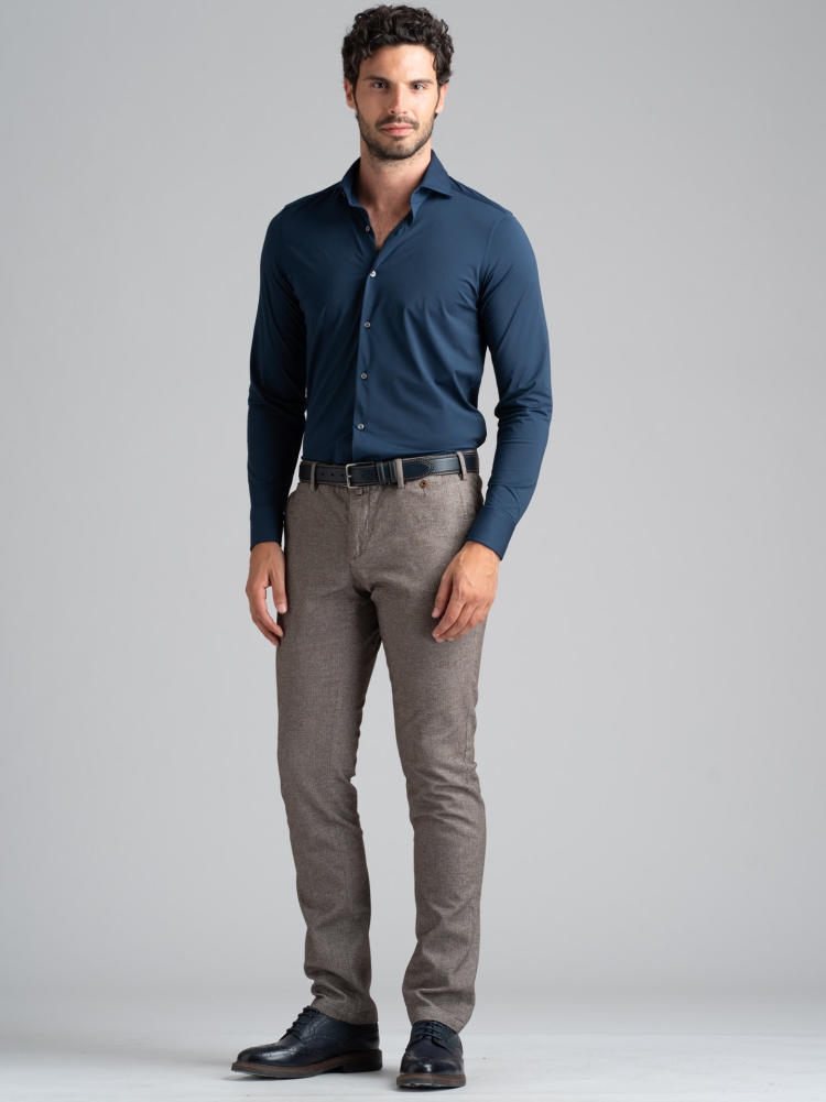 Camisa de hombre TECNO azul cuello semifrancés
