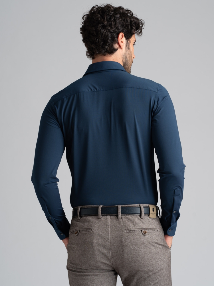 Camisa de hombre TECNO azul cuello semifrancés