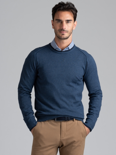 Jersey de cuello redondo para hombre con doble efecto en cuello y puños 2