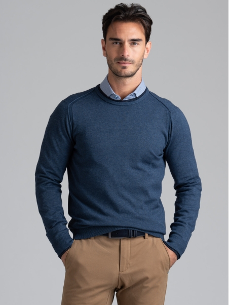 Jersey de cuello redondo para hombre con doble efecto en cuello y puños