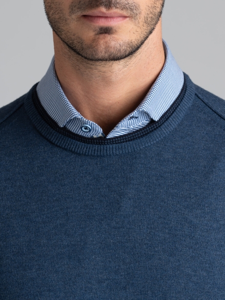 Jersey de cuello redondo para hombre con doble efecto en cuello y puños