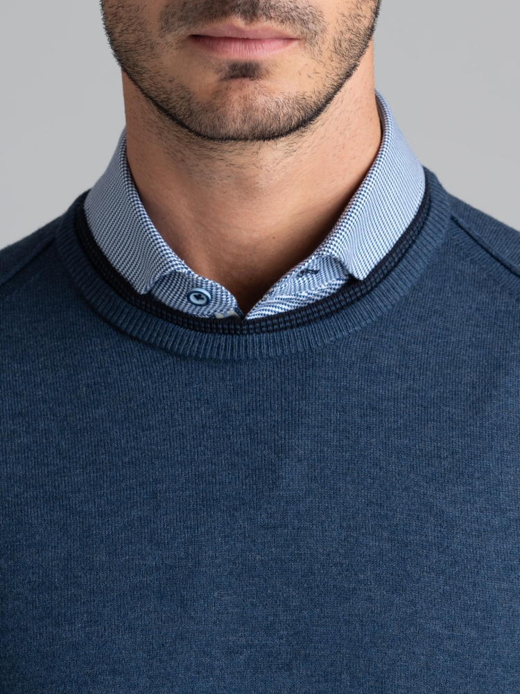 Jersey de cuello redondo para hombre con doble efecto en cuello y puños