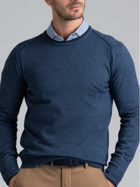 Jersey de cuello redondo para hombre con doble efecto en cuello y puños