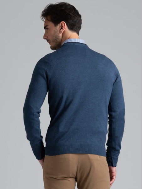 Jersey de cuello redondo para hombre con doble efecto en cuello y puños