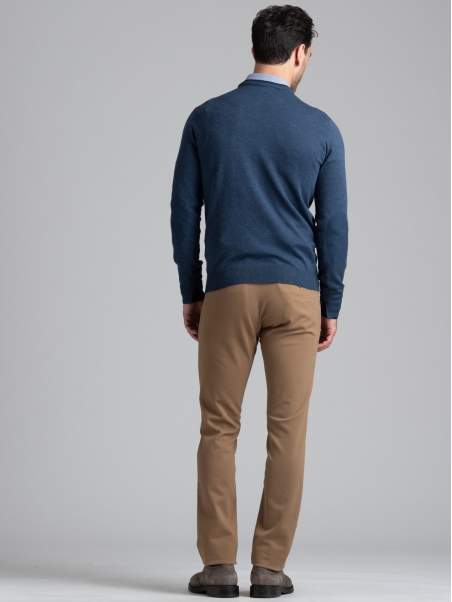 Jersey de cuello redondo para hombre con doble efecto en cuello y puños