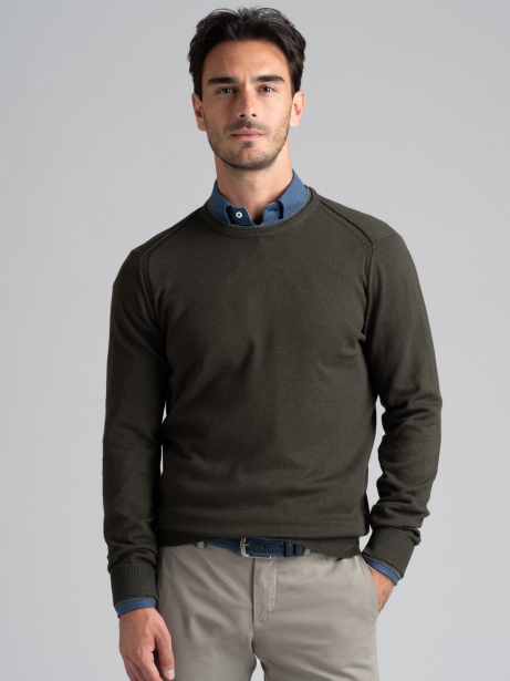 Jersey de cuello redondo para hombre con doble efecto en cuello y puños