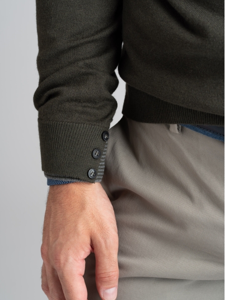 Jersey de cuello redondo para hombre con doble efecto en cuello y puños