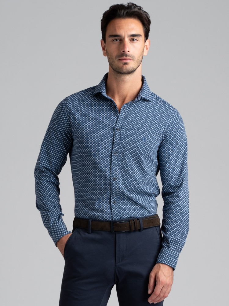 Camicia uomo jersey fantasia con collo semi francese