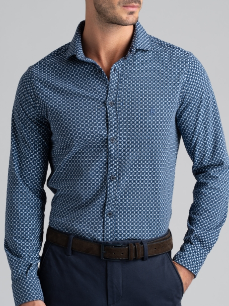 Camicia uomo jersey fantasia con collo semi francese