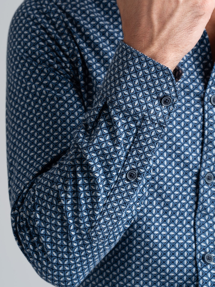 Camicia uomo jersey fantasia con collo semi francese