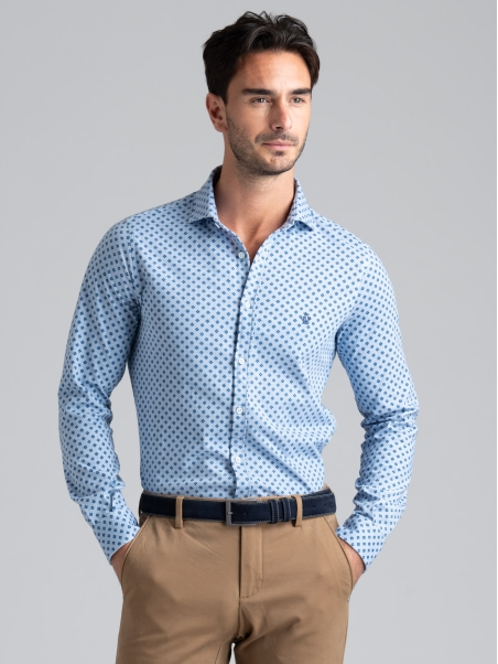 Camicia uomo jersey fantasia con collo semi francese