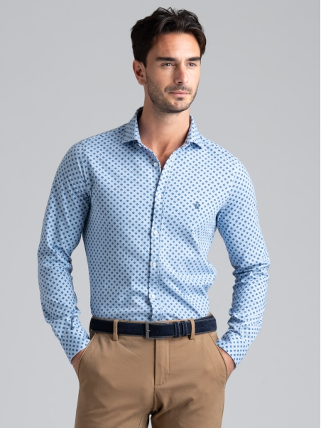 Camisa de caballero de punto fantasía con cuello semifrancés