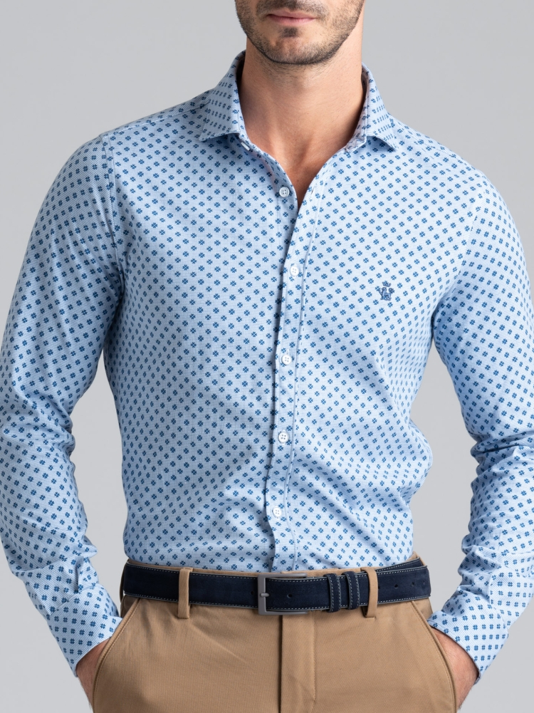 Camicia uomo jersey fantasia con collo semi francese