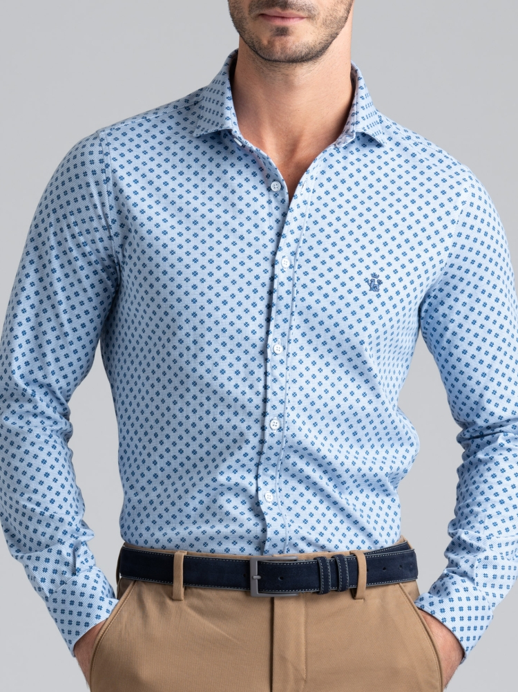 Camisa de caballero de punto fantasía con cuello semifrancés
