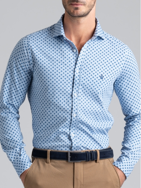 Camicia uomo jersey fantasia con collo semi francese