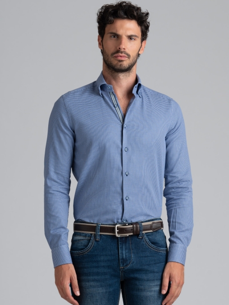 Camicia uomo in tessuto micro armaturato blu e azzurro 2