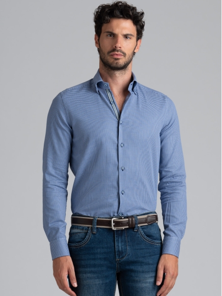 Camicia uomo in tessuto micro armaturato blu e azzurro