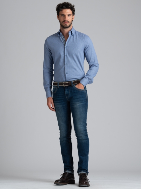 Camicia uomo in tessuto micro armaturato blu e azzurro