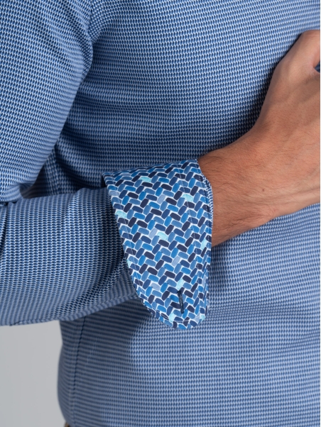 Camisa de hombre en tejido de microtejido azul y azul claro