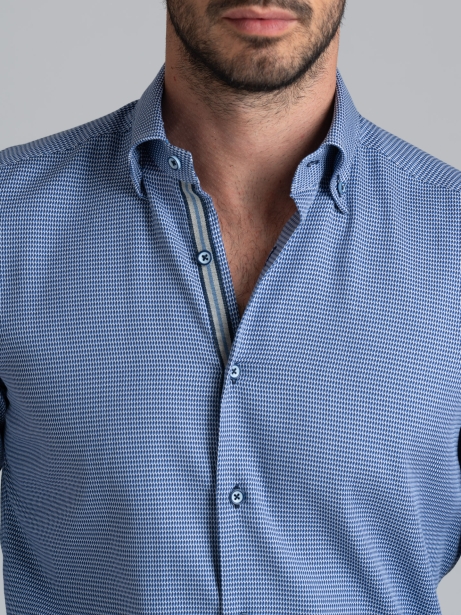 Camicia uomo in tessuto micro armaturato blu e azzurro