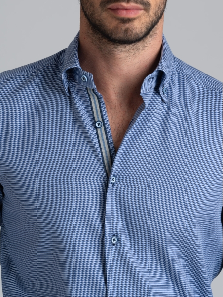 Camisa de hombre en tejido de microtejido azul y azul claro