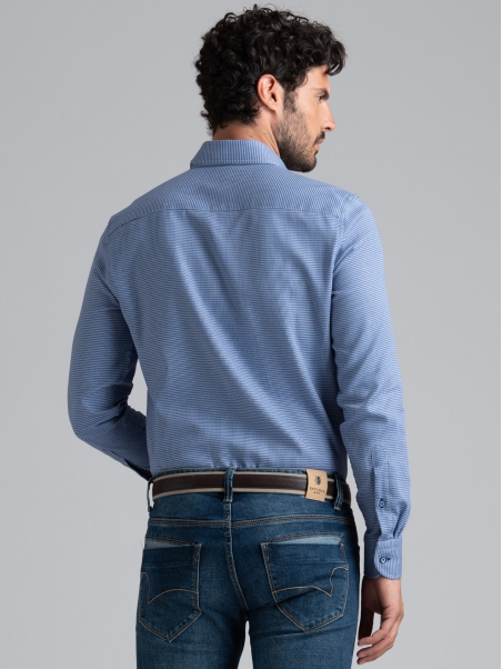Camisa de hombre en tejido de microtejido azul y azul claro