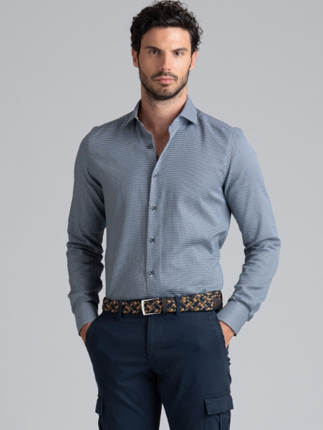 Camicia uomo con disegno geometrico blu e verde 2