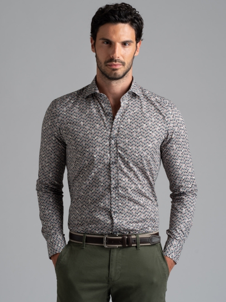 Camicia uomo con stampa fantasia geometrica